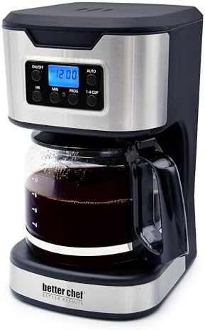 Better Chef Programmable 12-Cup Coffee Maker | 1-4 Cup Setting | Auto-Pause to Serve | 2hr Keep Warm | Perma-Filter | Stainless (Stainless) by Better+Chef