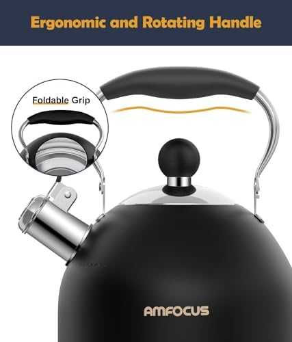 Tea Kettle, 2 Quart Stainless Steel Whistling Tea Kettle, Stovetop Whistling Teakettle Tea Pots for Stove Top with Ergonomic Folding Handle, Small Teapot, Water boiler for Tea, Coffee (Black) - Image 4