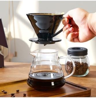 SODEF V60-02 Coffee Dripper Carafe Set | 16.9 fl oz Glass Pour Over Coffee Maker with Filter Holder | Black Ceramic Accents | TR Made | For Enthusiasts - Image 2