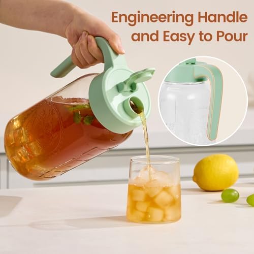 Mason Jar Pitcher - Airtight & Leakproof Glass Pitcher with Lid, Perfect for Breastmilk, Cold Brew, and Sun Tea, 2 Quart (64 oz) Mason Jar with Pour Spout Lid - Image 2