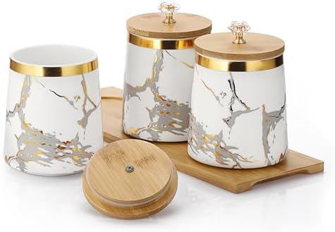 JUXYES Set of 3 Marble Spices Sugar Coffee Tea Canister with Airtight Lid by JUXYES