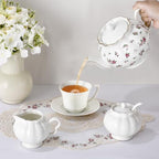 Floral Teapot with Infuser, 33oz, Ceramic Tea Pot with Tea Strainers for Loose Leaf Tea, Rose Teapots for Tea Party, New Bone Porcelain Teapot - Image 3