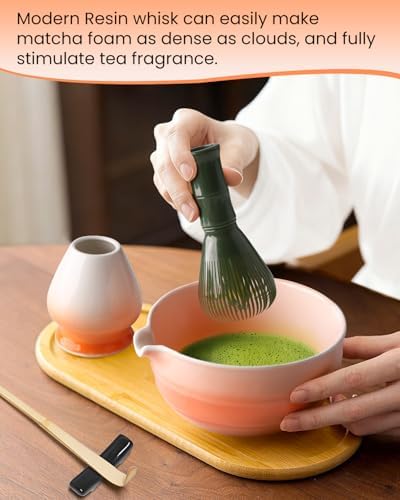 7 Piece Matcha Set, Green Resin Matcha Whisk, Macha Tea Set with Matcha Spoon, Whisk Holder, Matcha Brush, Shovel, Strainer, Matcha Accessories Japanese Tea Ceremony, Petal Pink - Image 6