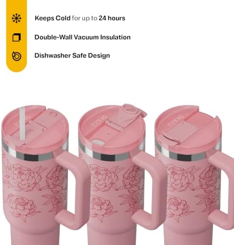 RTIC 40oz Road Trip Tumbler, Insulated, Ceramic Lined, Pink Peonies - Image 2