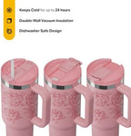 RTIC 40oz Road Trip Tumbler, Insulated, Ceramic Lined, Pink Peonies - Image 2