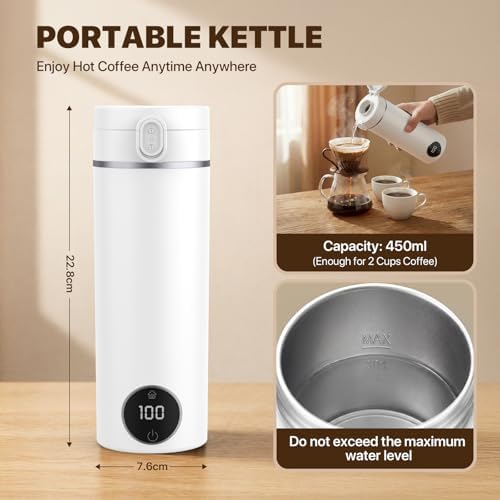 Portable Travel Electric Tea Kettle,6 Preset Temp Plug-in Keep Warm,15 OZ Small Hot Water Boiler,304 Stainless Steel,Auto Shutoff&Boil Dry Protection,Termo Electrico Portatil Black for RV Travel - Image 5
