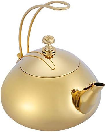 Stainless Steel Tea Kettle, 1.5 Litre Coffee Maker Pot, Whistling Teapot with Removable Handle and Mesh Strainer, for ALL Stovetops, for Milk Tea, Coffee, etc (Golden) - Image 2