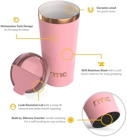 RTIC 18oz Happy Hour Pint Tumbler with Lid, Insulated, Ceramic Lined, Stainless Steel Metal, Portable Travel Cup for Hot and Cold Drink, Rosewater - Image 3