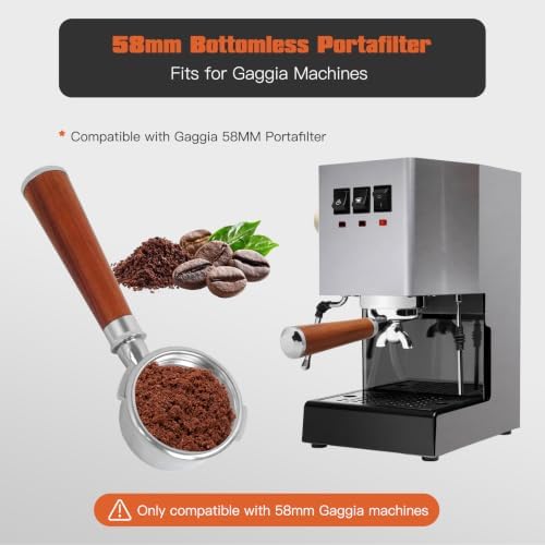 Homesweet 58mm Bottomless Portafilter | Fits for Gaggia machines| Stainless Steel portafilter and Mahogany Handle|Espresso Machine Accessories(Mahogany) - Image 3