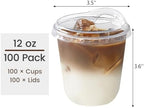 12 oz Round Bottom Clear Plastic Cups with Strawless Sip Lids, 100 Pack - Image 2