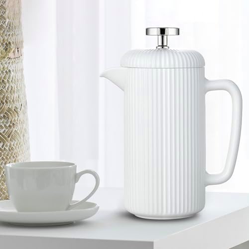 Easyworkz Porcelain French Press 34 fl oz, Coffee Tea Maker with Stainless Steel Plunger 1000 ml, Ivory - Image 5