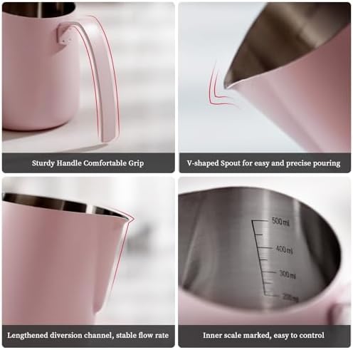 Stainless Steel Milk Pitcher Milk Frothing Pitcher - Pink Espresso Steaming Pitcher 25oz/750ML, Stainless Steel Coffee Milk Frothing Cup - Image 3