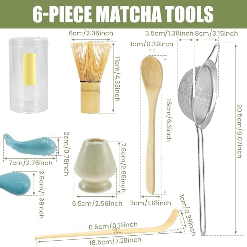 6Pcs Matcha Whisk Set Bamboo Natural Wood Matcha Whisks Kit Elegant Tea Set Includes Scoop Spoon Bowl with Mouth Holder Scoop Sifter Practical Kit for Beginners Tea Making Accessory Home Easy to Clean - Image 2
