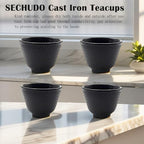 Japanese Cast Iron Tea Cups, Small and Heavy Teacups with no Handles, Japanese Style Cup for Adults, Asian Teacup, Coated with Enameled Interior, 4 Pcs/Box (Black, 3.38oz/100ml) - Image 7