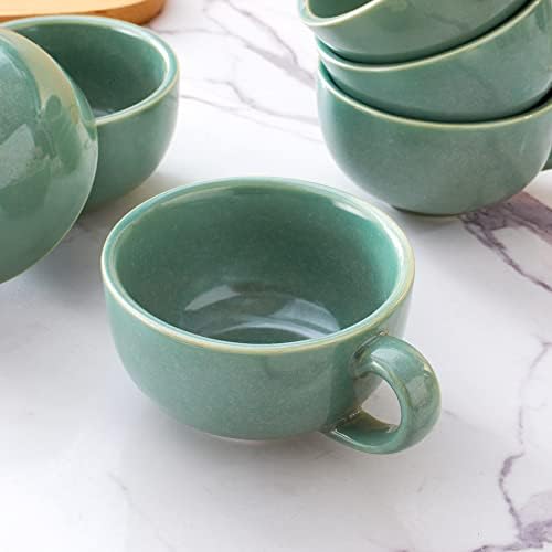 Coffeezone Set of 6 Cups Vintage Design 12 oz Professional Barista Ceramic Latte Art Cappuccino Cups Set (Green * 6) - Image 4