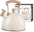 Tea Kettle for Stove Top, 3.2 Quart / 3 Liter Whistling Tea Kettle, Stainless Steel Tea Pot with Wood Pattern Folding Handle, Beige by Unknown