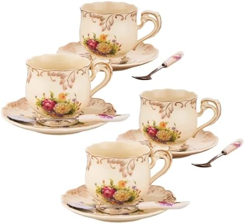 Tea Cups and Saucers Set of 4, 8 Oz (Colorful Floral) by CHILDIKE