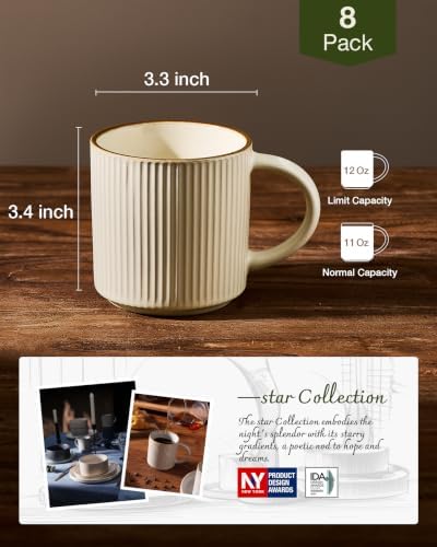 famiware Coffee Mug Set of 8, Star 12 oz Ceramic Mugs Cups Set with Handle - Image 4