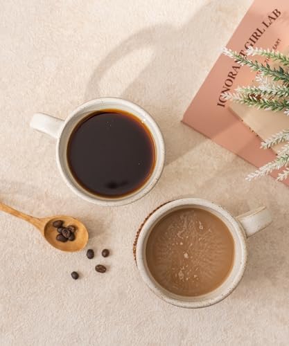 Stoneware Mug Set of 4-14oz Ceramic Coffee Mugs & Tea Cups with Handle - Perfect for Hot & Iced Drinks - Microwave & Dishwasher Safe - Rustic Minimalist Style - Oatmeal Cream - Ideal Gift - Image 6