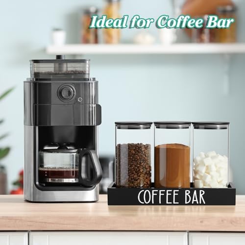 Glass Coffee Canister for Ground Coffee - 3Pcs 45oz Coffee and Sugar Container Set with Airtight Bamboo Lids and Black Tray - Farmhouse Coffee Bean Storage Jars for Coffee Bar Decor and Accessories - Image 2