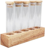 AUNMAS Single Dose Coffee Bean Storage Tubes 10pcs Airtight Glass Canisters with Walnut Wood Display Stand for Coffee Beans Tea (5 Hole) - Image 4