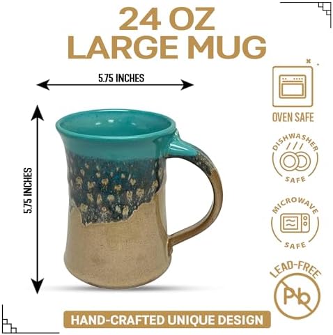 Clay in Motion Handmade Ceramic Mug 24 oz, Large Coffee Mug, Hand Painted Stoneware, Dishwasher Microwave & Oven Safe, Lead-Free, Made in USA Since 1981 (Island Oasis) - Image 2