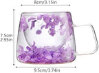 Double Wall Glass Coffee Mug with Dry Flowers, 200ml Clear Tea Cup(Purple) - Image 3