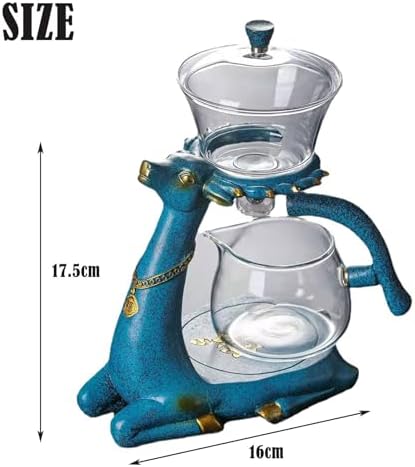 YUDIZWS Lazy Kungfu Drip Teapot,Heat Resistant Tea Set,Sturdy High Borosilicate Glass Teapot,Magnetic Water Diversion Semi-Automatic Teapot Set Magic Tea Set, Blue Deer Tea Set - Image 2