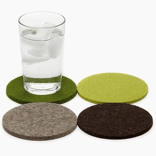 Graf Lantz - Bierfilzl Merino Wool Round Coasters Set of 4 - Forest (4" Circles) - Absorbs 30% of Weight - German Wool - Heat Resistant, Sustainable, & Reusable - Home Decor & Coffee Table Decor by GrafLantz