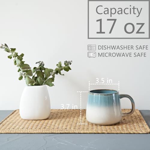 Bosmarlin Ceramic Coffee Mug Set of 4, 17 Oz, Coffee Cups with Big Handle, Wide Bottom, Microwave and Dishwasher Safe (Teal) - Image 2