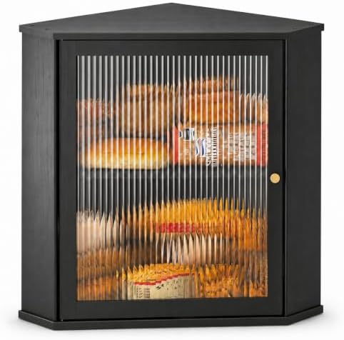 Kitsure Wooden Corner Bread Box for Kitchen Countertop, Large, Black by Kitsure
