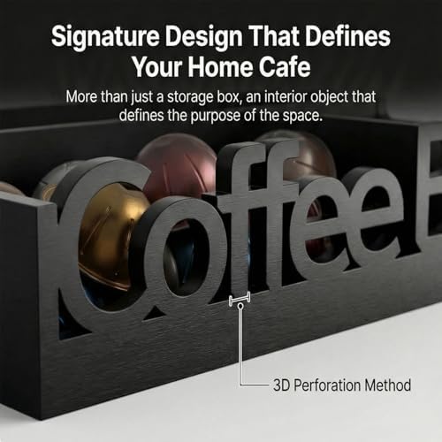 Coffee Bar Organizer Countertop,Wood Caddy with Compartments for Pods,Black - Image 3