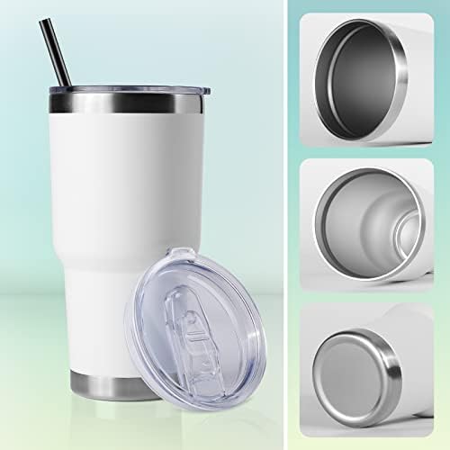 DOMICARE 30 oz Tumbler with Lid and Straw, Stainless Steel Tumblers Bulk, Insulated Vacuum Double Wall Travel Coffee Mug, Durable Powder Coated Tumbler Cups (White, 12) - Image 5