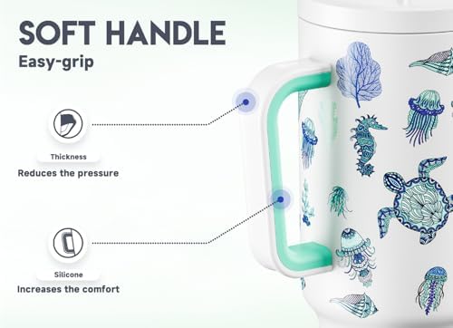 Meoky 40 oz Glow in the Dark Tumbler with Handle and Straw, Tumbler with Lid and Straw, Insulated Stainless Steel Travel Mug, 100% Leak-proof, Keeps Cold for 34 Hours (1 Pack, Sea Life) - Image 5