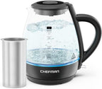 Chefman Electric Kettle with Tea Infuser, 1.7L 1500W, Removable Lid for Easy Cleaning, Boil-Dry Protection, Stainless Steel Filter, BPA Free, Auto Shut Off Hot Water Boiler, Glass Electric Tea Kettle by Chefman