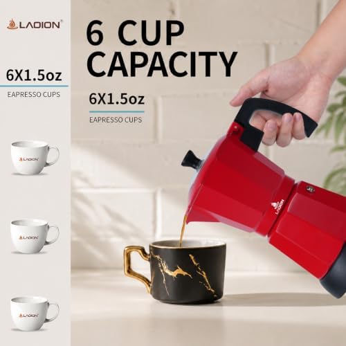 LAOION 6 or 3 Cup Electric Moka Pot, Cafeteras Electricas Modernas-Red - Image 2