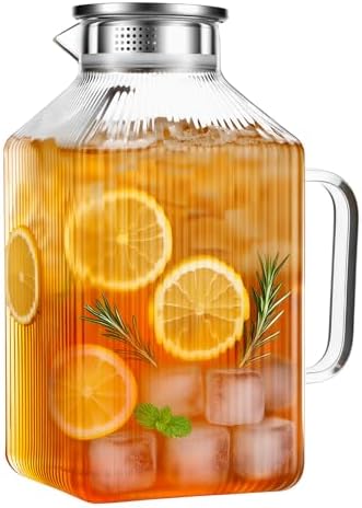 1 Gallon Thickened Square Glass Pitcher with Lid, Spout and Handle by Hannadepot