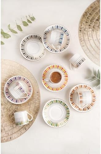 Pera Mix Coffee Cup Set 80cc 6 Person 12 Piece Colorful Turkish Porcelain Espresso Cups with Saucers Çok Size One Size - Image 3