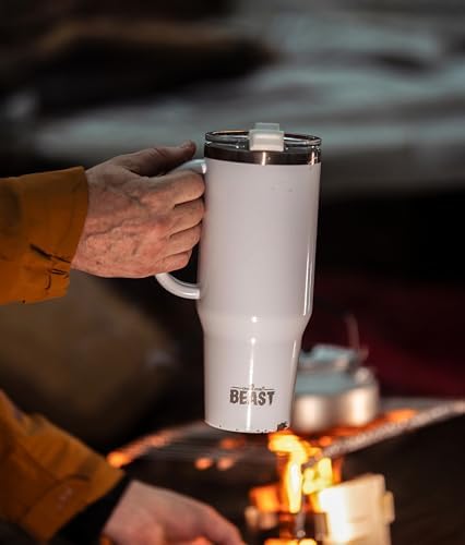 Beast 42 oz Tumbler with Handle Stainless Steel Vacuum Insulated Coffee Ice Cup Double Wall Travel Flask (Arctic White) - Image 2