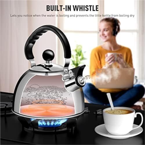 Tea Kettle Stovetop Tea Kettle Stainless Steel Stovetop Whistling Tea Kettles Mirror Polished Food Grade Stainless Steel Pour Over Kettle (Silver 3L) - Image 6