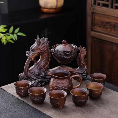 Dragon Kung Fu Tea Set for Adults –Ceramic Chinese Tea Ceremony Set with Teapot, Fair Cup & 6 Cups, Handcrafted Rustic Pottery Teaware, Traditional Gift for Oolong Pu-Erh Tea Lovers - Image 5