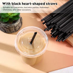 Ziliny 50 Sets 20 oz Clear Plastic Cups with Black Heart Straws and Lids - Image 2