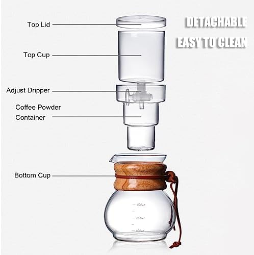 Cold Brew Coffee Maker Glass Ice Drip Coffee Pot with Adjustable Dripper, 400ml/13.5oz Iced Coffee Cold Brew Drip Tower for Tea and Coffee Extraction - Image 4