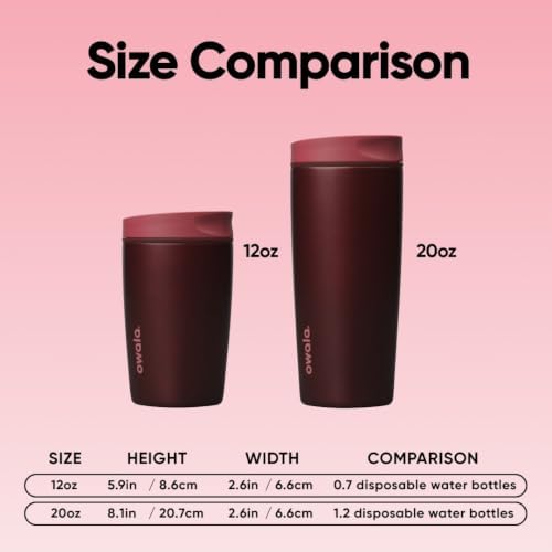 Owala SmoothSip Slider Insulated Stainless Steel Coffee Tumbler, Reusable Iced Coffee Cup, Hot Coffee Travel Mug, BPA Free 20 oz, Black Cherry - Image 6
