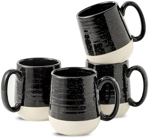 HASENSE Ceramic Coffee Mugs Set, 15 oz Large Coffee Cups Set of 4, Tea Cups with Handle for Men and Women, Latte Mugs for Coffee, Tea, Milk, Hot Chocolate, Microwave Dishwasher Safe, Black by Hasense