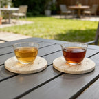 JOLENE.K Absorbent Natural Travertine Marble Drink Drink Mats, Set of 4-4-Inch Round Stone Drink Mat Set - Non-Slip Cork Backing, Spot & Mark Resistant Table Protectors - Tufa Natural Color - Image 5