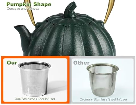 VICSKY Pumpkin Cast Iron Teapot - Small Halloween Tea Kettle Stovetop Safe - Image 4