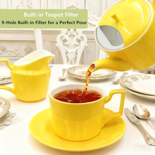 Yellow Tea Set with Teapot, Cups, Sugar & Creamer Set, Tea Party - Image 3