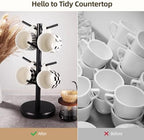 360° Rotating Base Coffee Cup Holder 8 Hooks, Mug Holder Tree, Wooden Mug Tree Coffee Cup Rack, Mug Stand Coffee Mug Organizer Station for Coffee Bar Kitchen Office - Image 6