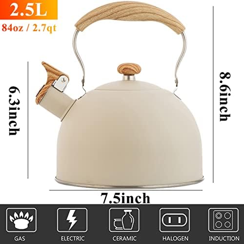 Vilihkc Tea Kettle 2.6 Liter Whistling Tea Kettle, Tea Pots for Stove Top Food Grade Stainless Steel with Wood Pattern Folding Handle, Loud Whistle Kettle for Tea, Coffee, Milk - Image 2
